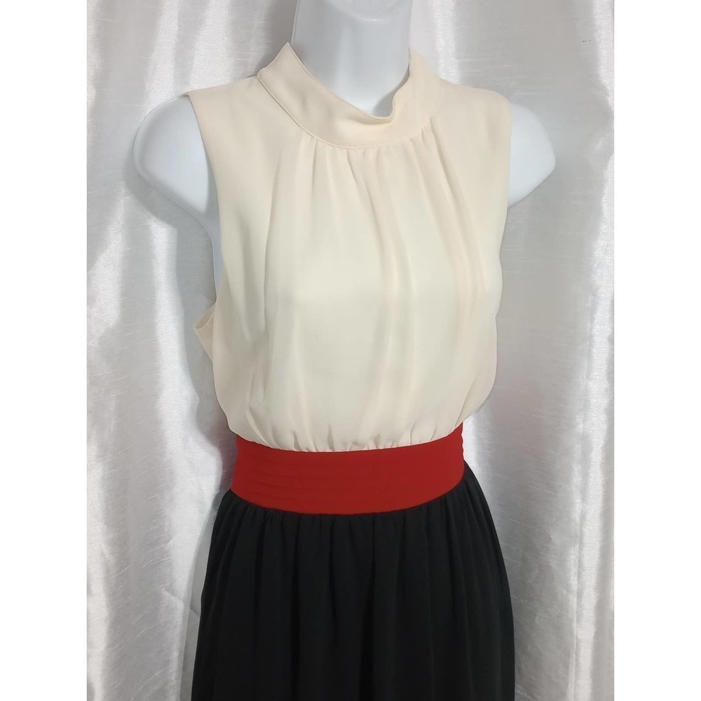 Classy FERVOUR Black Red Ivory Party Dress w pearl buttons